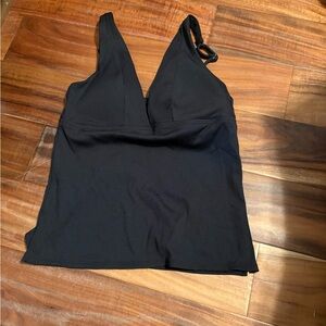 BECCA by Rebecca Virtue Black Ribbed Tankini Swim Top Removable Cups NWT L